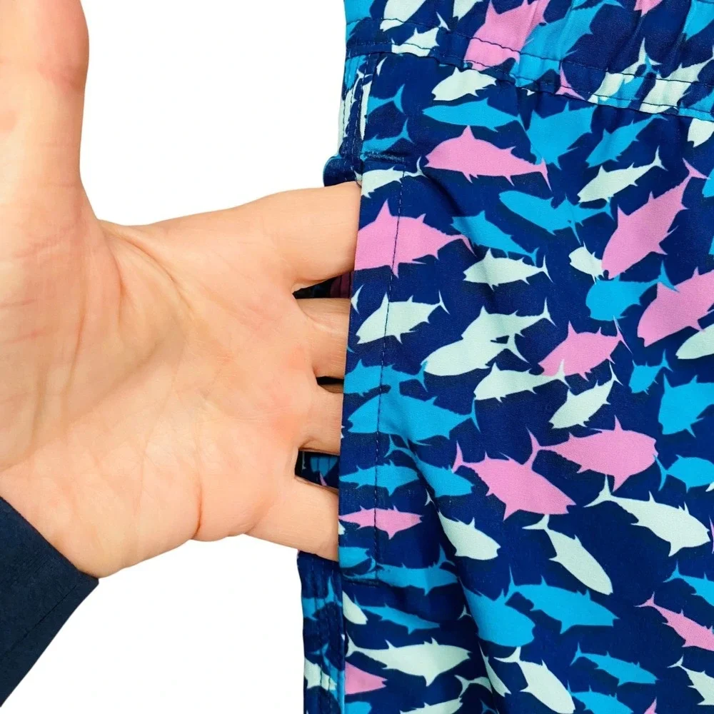 Vineyard Vines Mens Large Blue Pink Fish Print‎ Swim Trunks Board Shorts Mesh